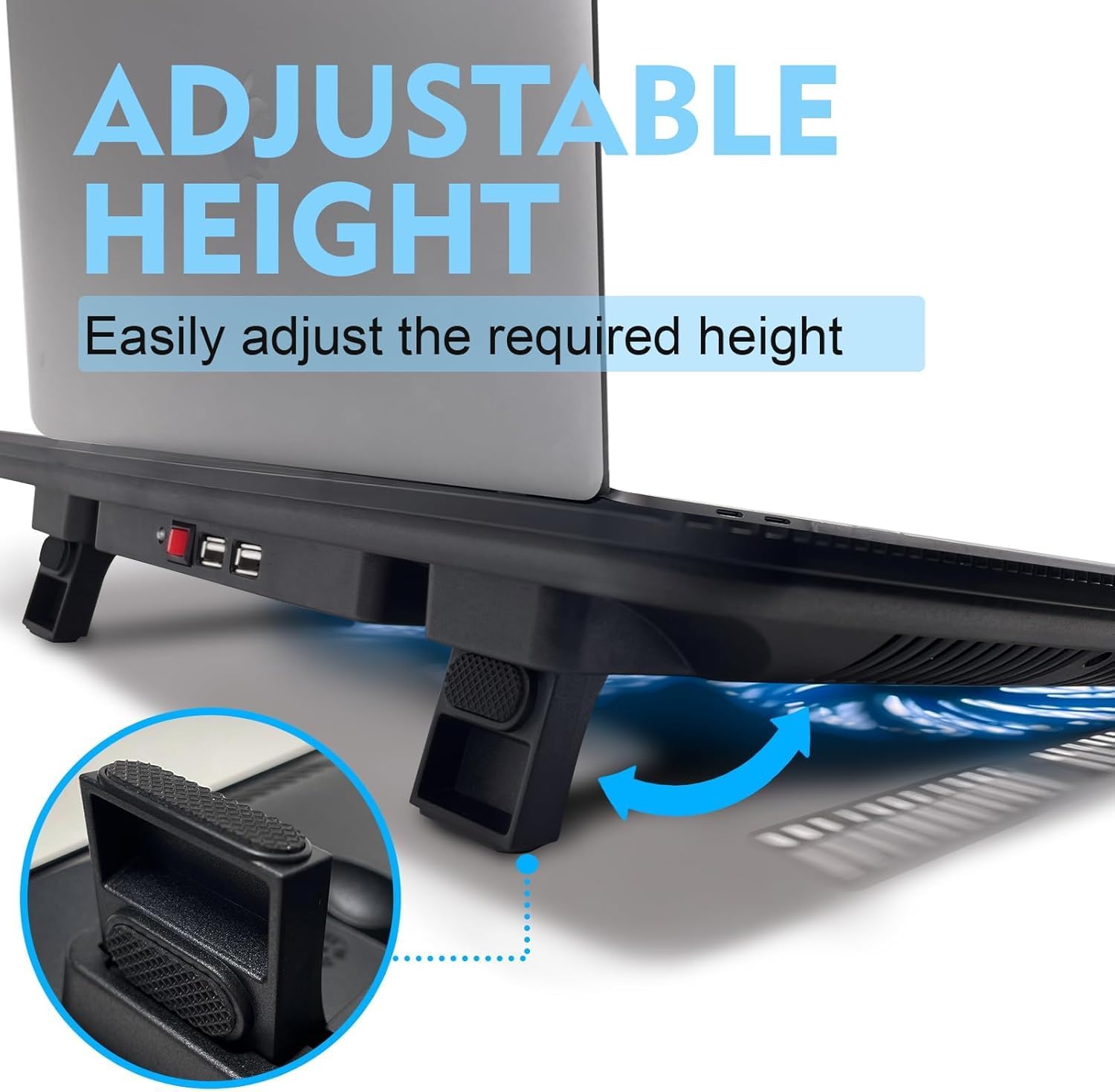 Laptop Cooling Pad, Mspine Laptop Cooler with 3 Blue Silent Fans, Ergonomic USB Powered Laptop Stand with Dual USB 2.0 Ports, Height-Adjustable Notebook Cooler for Notebook Under 17"- Black