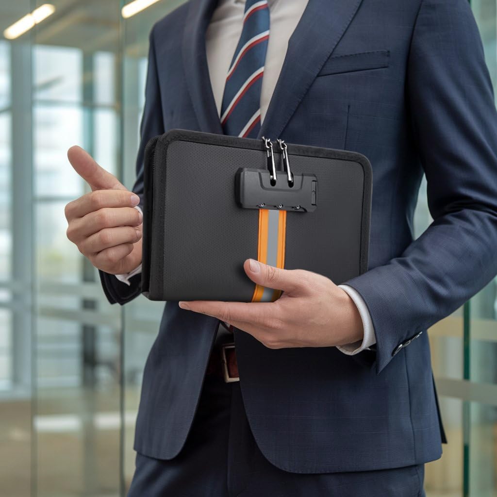 Fireproof Money Bag,Money Bag with Lock and Zipper,Safe Fireproof Waterproof,Suitable for Cash, Mobile Phones, Keys, Credit Cards