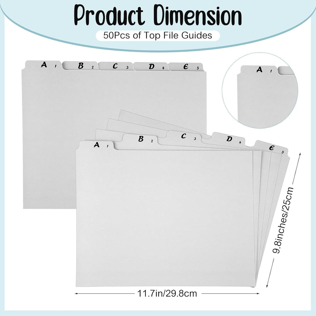 2 Set 50 Pcs Alphabet File Dividers Top Tab File Guides Set, Heavyweight A-z Letter Size Filing Cabinet Dividers 1/5 Cut Tab Desk Organizer for Work School Office