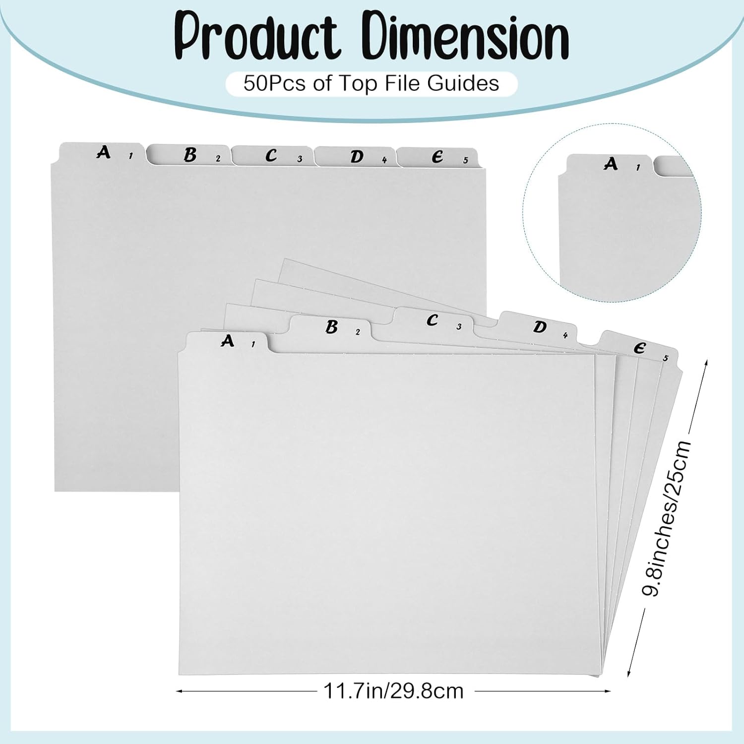 2 Set 50 Pcs Alphabet File Dividers Top Tab File Guides Set, Heavyweight A-z Letter Size Filing Cabinet Dividers 1/5 Cut Tab Desk Organizer for Work School Office