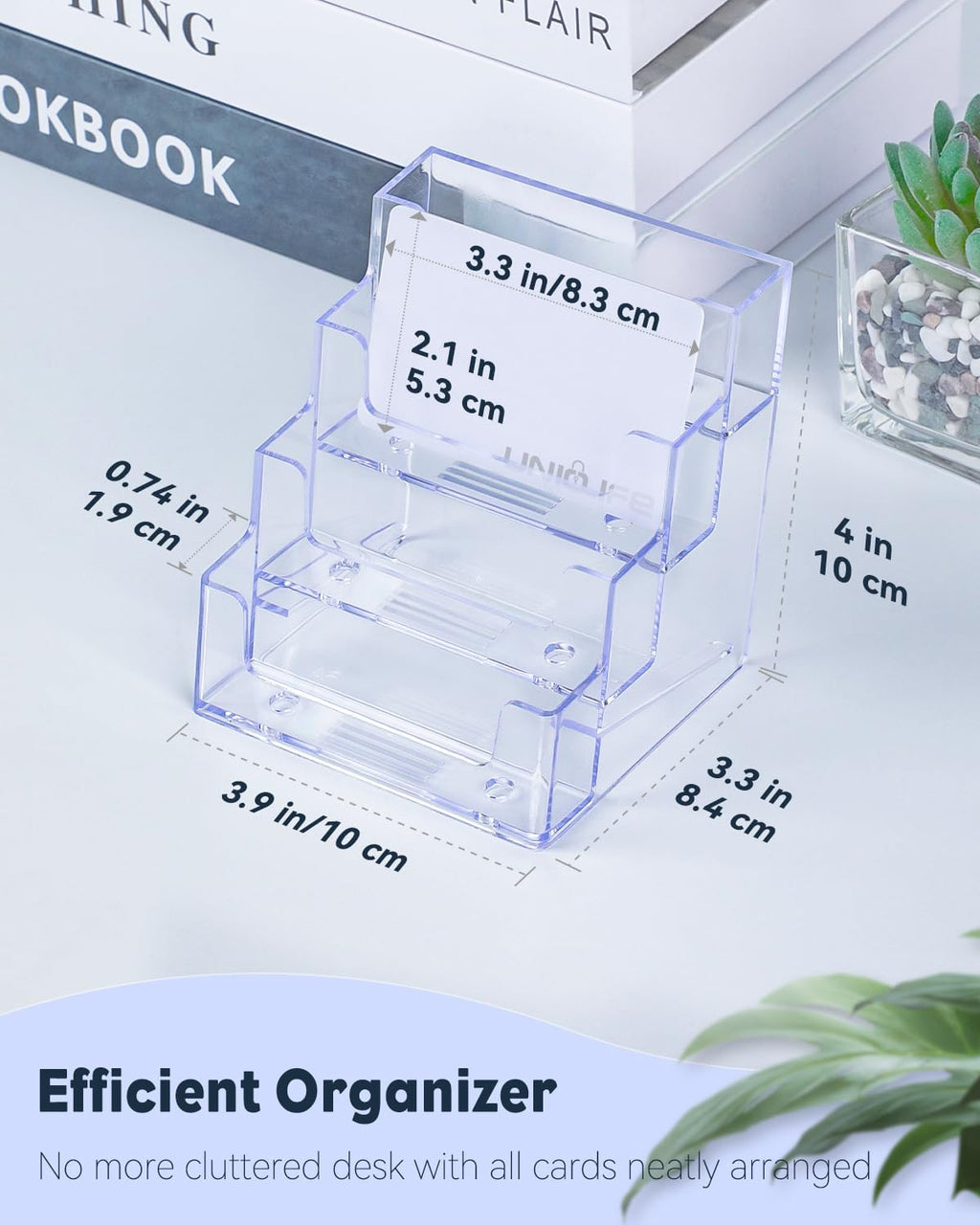 Uniclife Acrylic Business Card Holder for Desk 4 Slots Clear Business Card Display Stand for Men & Women Desktop Business Card Organizer Card Stand for Office Home Exhibition, 240 Card Capacity