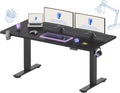 FLEXISPOT 63 x 32 Inch Large Standing Desk, Stand Up Desk with Splice Board, Rising Desks for Home Office, Office Desk with Cup Holder and Headphone Hook (Black Frame + Black Top, 2 Packages)