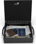 Fire Retardant Strong Box Security Chest, Fire Resistant Steel Lock Box to Safeguard Vital Documents, Medicine, Money, 0.25 Cubic Feet, 12.2" x 10.2" x 3.5" Interior, Black