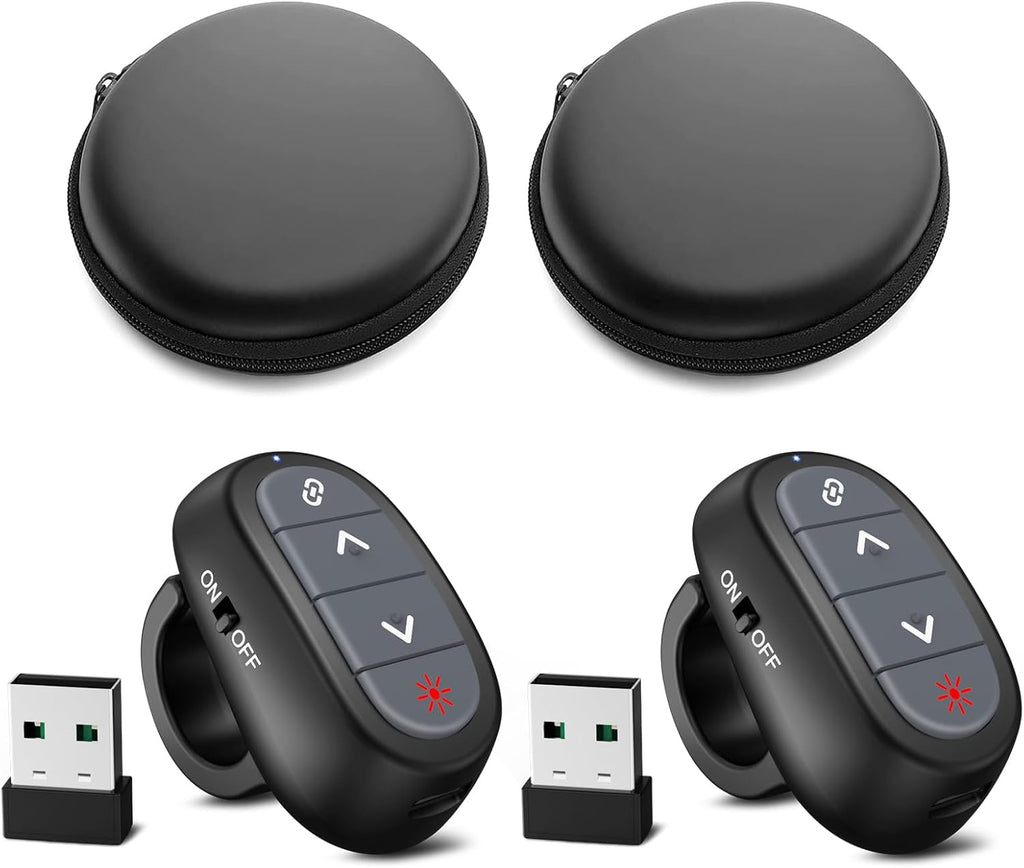 (2 Units) Presentation Clicker PowerPoint Wireless Presenter Remote: Laser Pointer Finger Ring Computer Project Power Point PPT Clicker for Laptop Office, Slideshow Google Slide Advancer Rechargeable