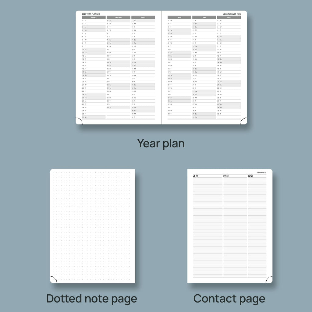 POPRUN Planner 2025-2026 (Medium 6.75''x 8.75''), Horizontal Weekly Notebook Jul.2025 - Jun.2026, Academic Appointment Book with Monthly Tabs, Leather Hardcover, Inner Pocket, 100 GSM - Midnight Green