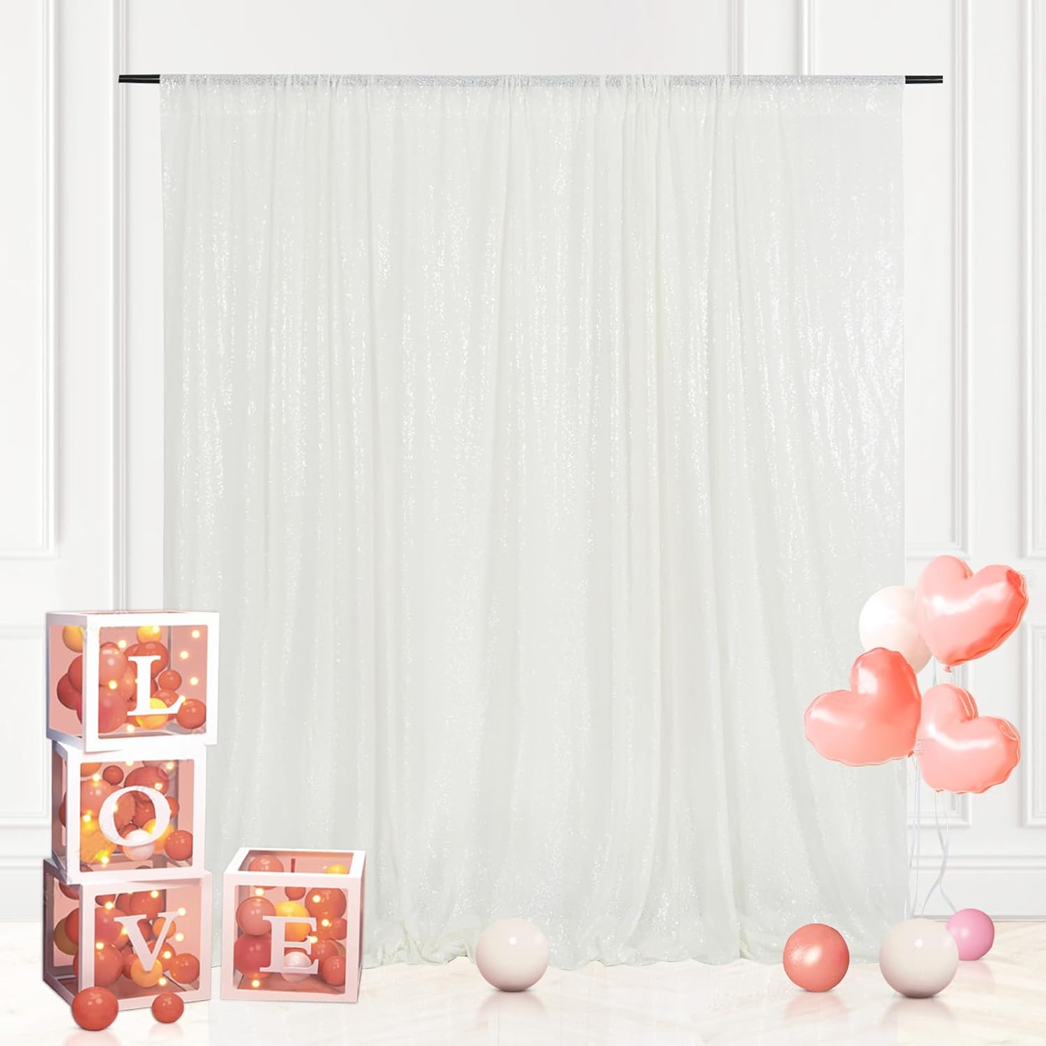 Eternal Beauty White Sequin Backdrop, 5x7 Ft Glitter Background Curtains for Christmas Shimmer Photography Party Wedding Birthday Back Drop Decor