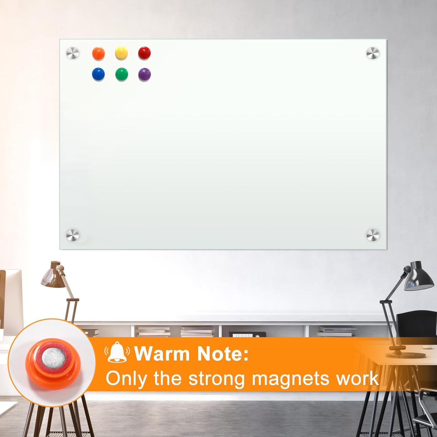 H-Qprobd Glass Whiteboard 60"x40" Magnetic Dry Erase White Board for Wall, Includes 12 Magnets, 8 Markers and 2 Erasers