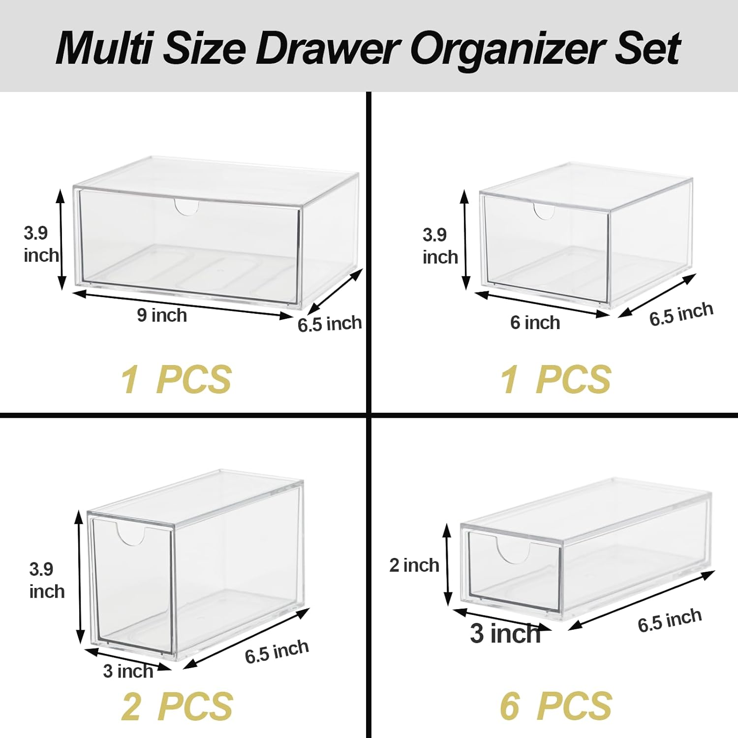 Acrylic Makeup Organizer, 10 Drawers Clear Storage Organizer Desktop Stackable Storage Drawers, Plastic Organizer Bins for Makeup, Stationery, Cosmetics, Vanity, Bathroom,Cabinet,Pantry Office Desk