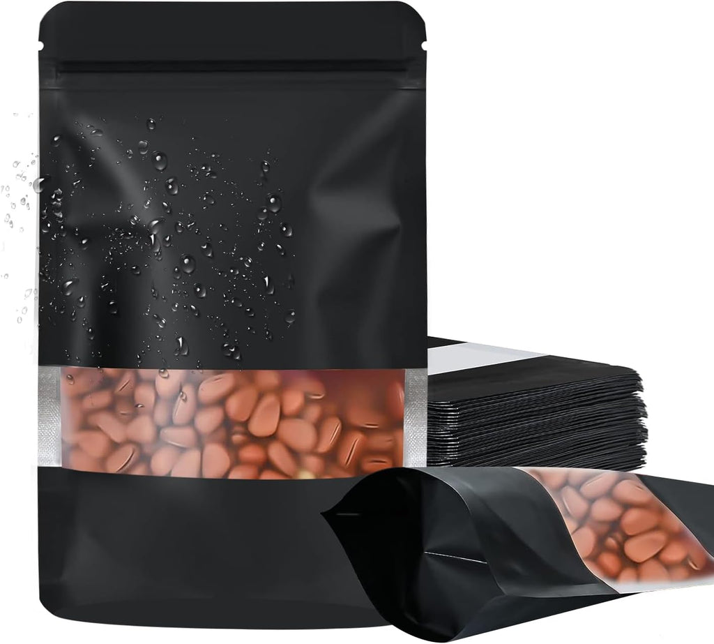 100 Pack Smell Proof Bags, Resealable Food Storage Bags with Clear Window, Stand Up Smell Proof Mylar Bags Self Seal Foil Pouches for Food Storage Packaging (Black, 8 x 12 Inch)
