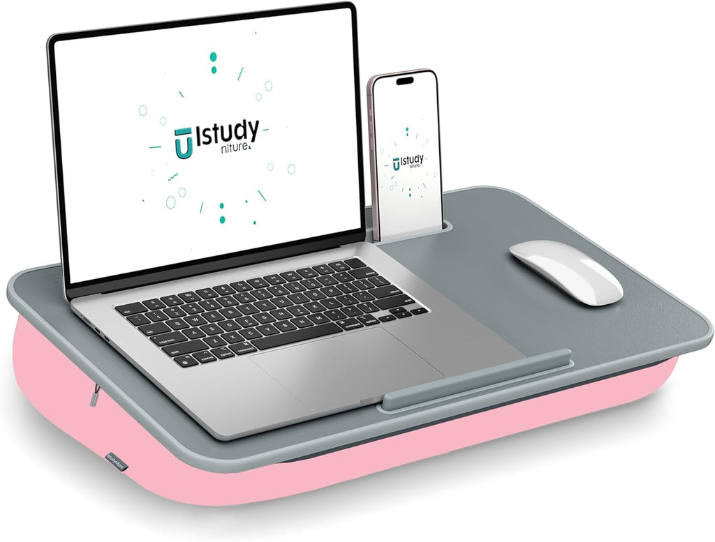 Lap Desk with Washable Cushion – Fits up to 17-In Laptops – Portable Laptop Desk & Stand – Bed desks & Tray for Writing, Reading, Working, Gaming on Bed, Couch, Floor – Istudyniture - Large, Rose Pink
