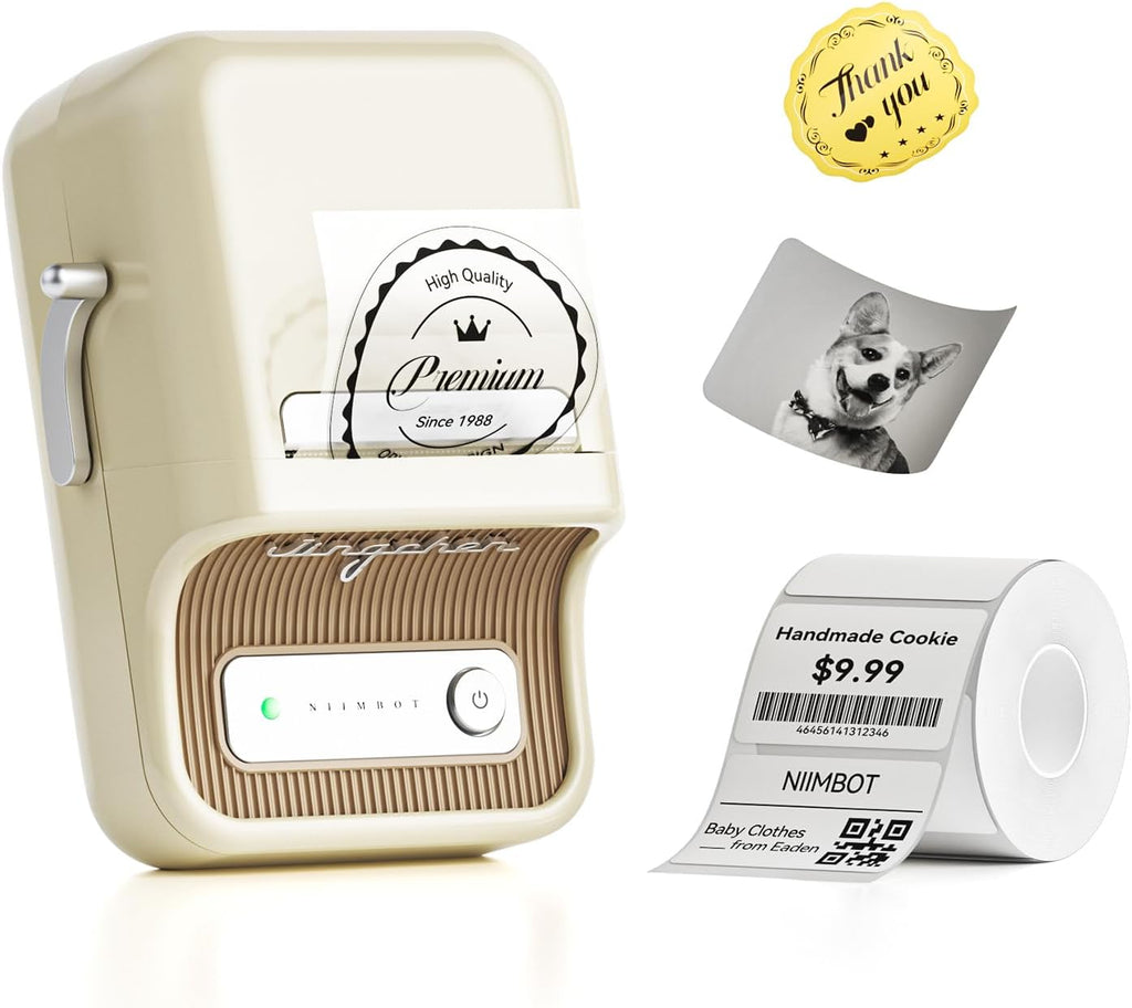 NIIMBOT B21 Label Maker, Portable Bluetooth Label Printer for Small Business, Sticker Maker with Tape for Gift Barcode, Clothing, Retail, Bakery, Mailing, Candles, Jewelry, Craft Organizing,White