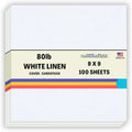 100 Bright White Linen 80# Cover Paper Sheets - 9 X 9 Inches Scrapbook Album Cover Square Size - 80 lb/pound Card Weight - Fine Linen Textured Finish - Quality Cardstock
