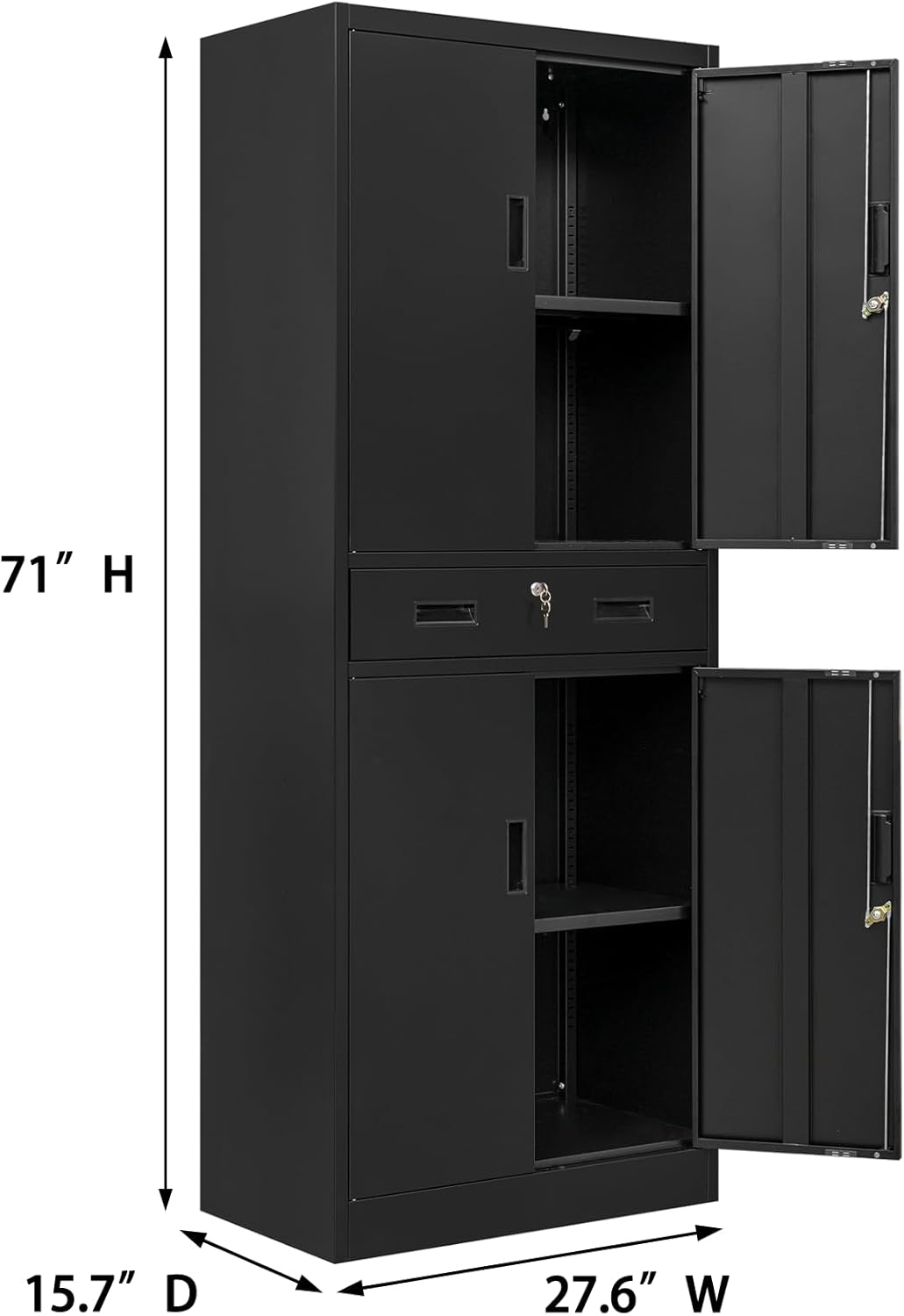 BESFUR Metal Cabinet, Garage Storage Cabinet with Drawer and Adjustable Shelves for Garage, Office, School - Black
