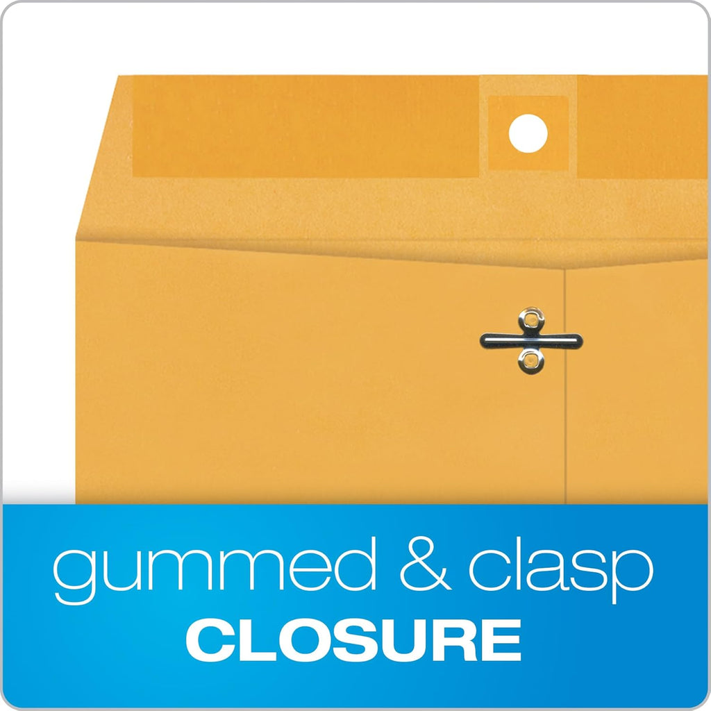 Quality Park 8-3/4 x 11-1/2 Clasp Envelopes, Clasp and Gummed Closures for Storing or Mailing, Extra Heavy-Duty 32 lb Kraft Paper, 100 per Box (QUA37787), Light Brown