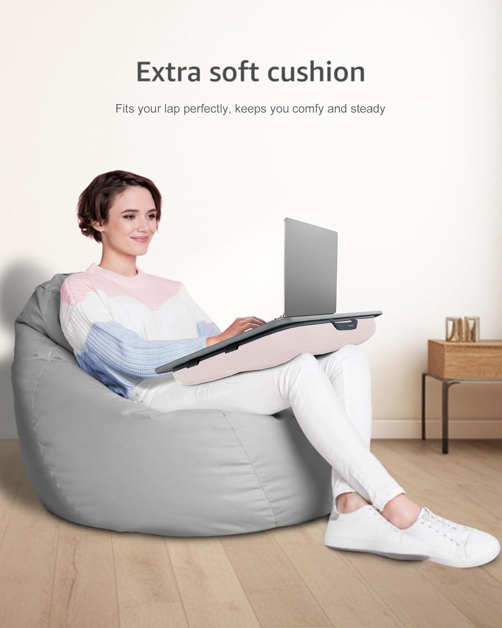 Lap Desk with Washable Cushion – Fits up to 17-Inch Laptops – Portable Laptop Desk & Stand – Bed desks & Tray for Writing, Reading, Working, Gaming on Bed, Couch, Floor –Istudyniture- Large, Beige