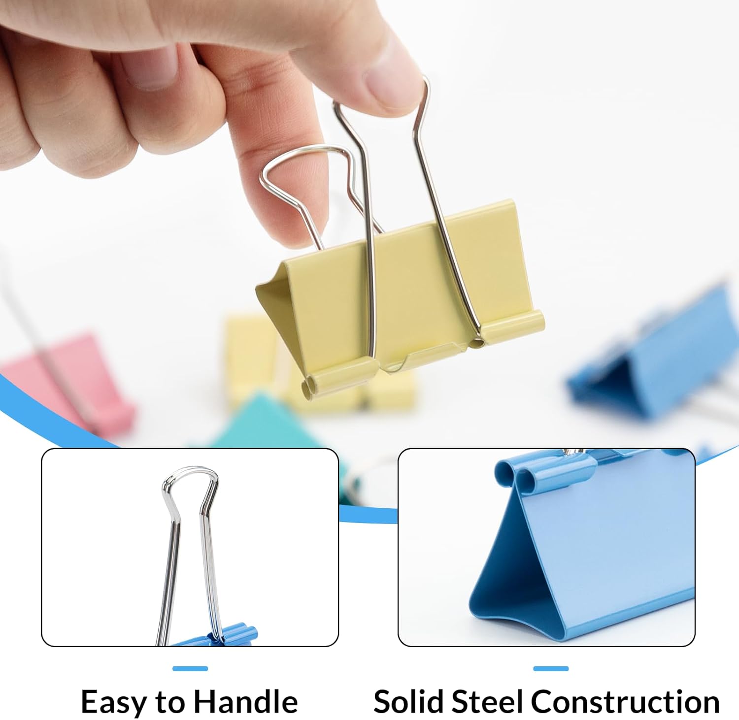 2 Inch 40 Pack Extra Large Binder Clips, Assorted Colors, Colored Jumbo Paper Clips, Big Paper Clamps, Binder Clips Large Size for Home, School and Office Supplies