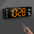 Digital Wall Clock, Digital Clock Large Display with Remote Control, Corded LED Alarm Clocks with Date, Week, Temp, Humidity, Auto DST, Countdown, for Living Room Bedroom Classroom Office (Orange)