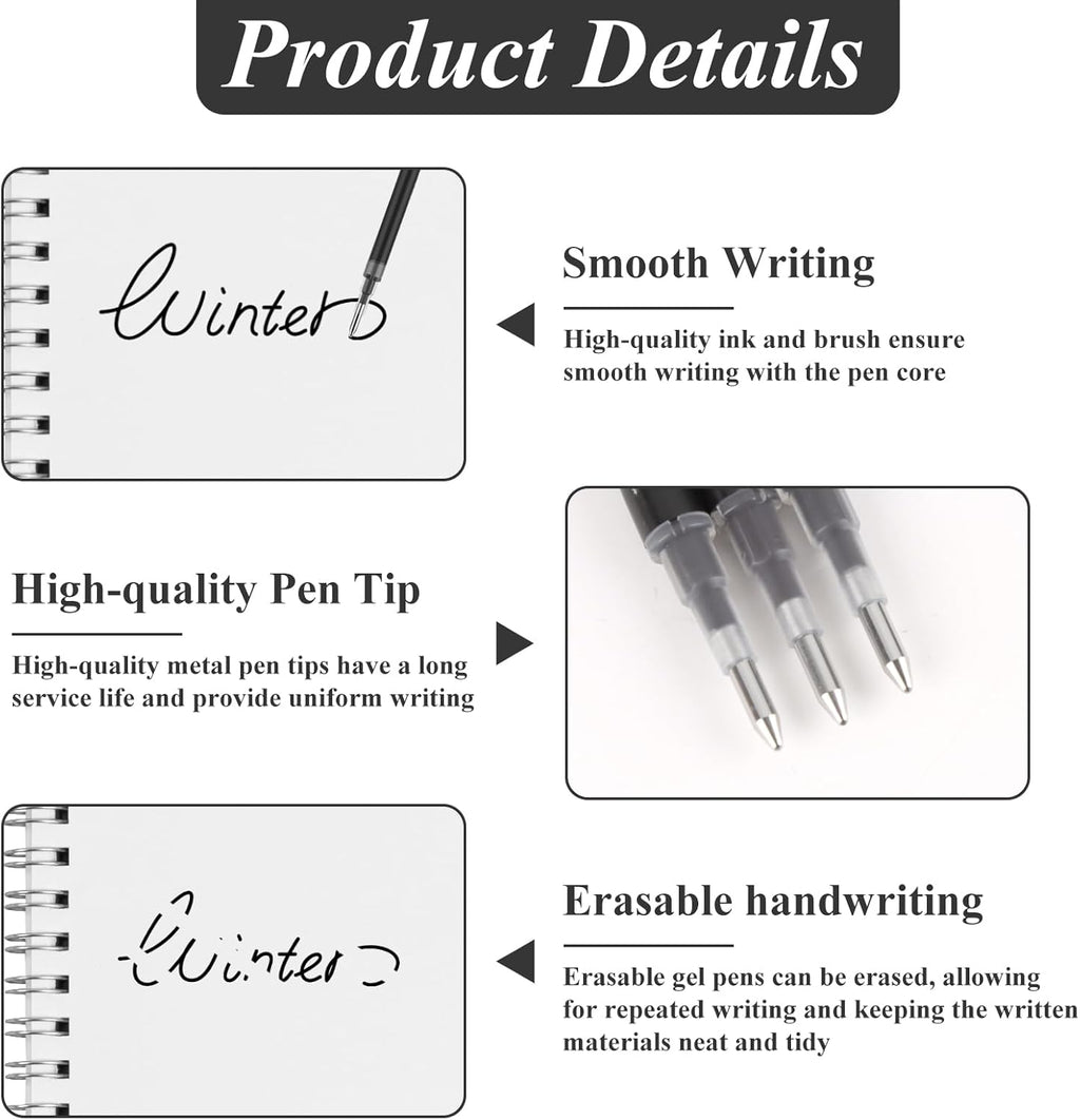 0.7 mm Erasable Gel Ink Pen Refills Compatible with Frixion Friction, Smooth Writing Multicolor Retractable Fine Point Pen Refill for School Office Home Art (Black, 16)