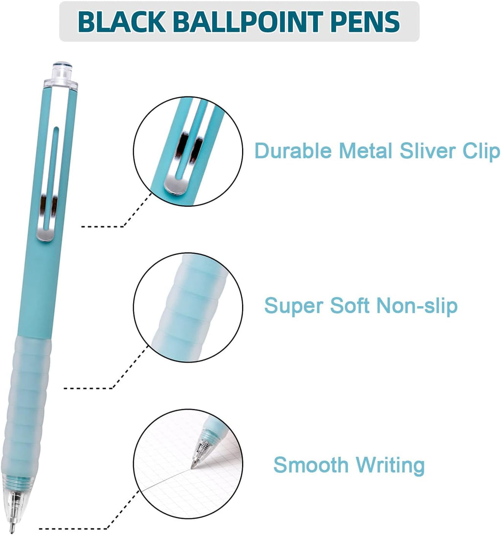 Linbsunne Ballpoint Pens Medium Point 1mm Black Ink Work Pen with Super Soft Grip Ball Point Pen for Men Women Retractable Office Pens (Silver Clip-6 count)