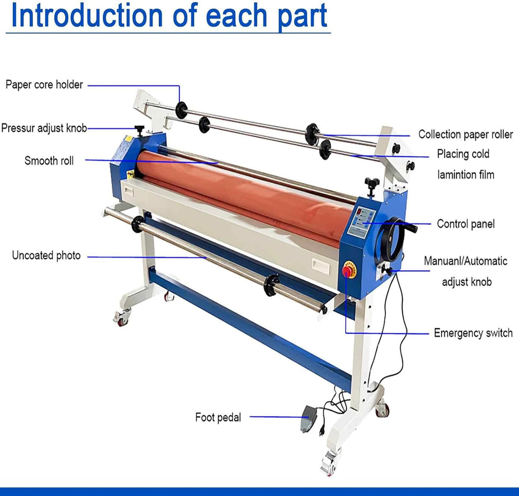 51in(1300mm) 110V Semi-auto Cold Laminating Machine with Soft Rubber Roller, Electric/Manual, Adjustable Speed Laminator with Foot Pedal, for Cold Mounting Photos