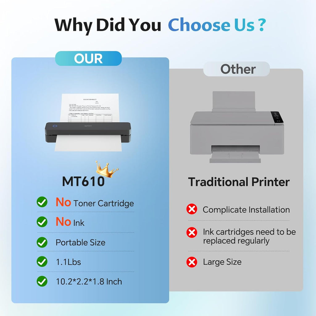 iDPRT Portable-Printer Wireless for Travel, 300DPI Inkless Thermal Small Printers for Home Use, Office, Vehicles, Mobile Bluetooth Printer Supports 8.5" x 11" US Letter, for Smartphone & PC,Dark Black