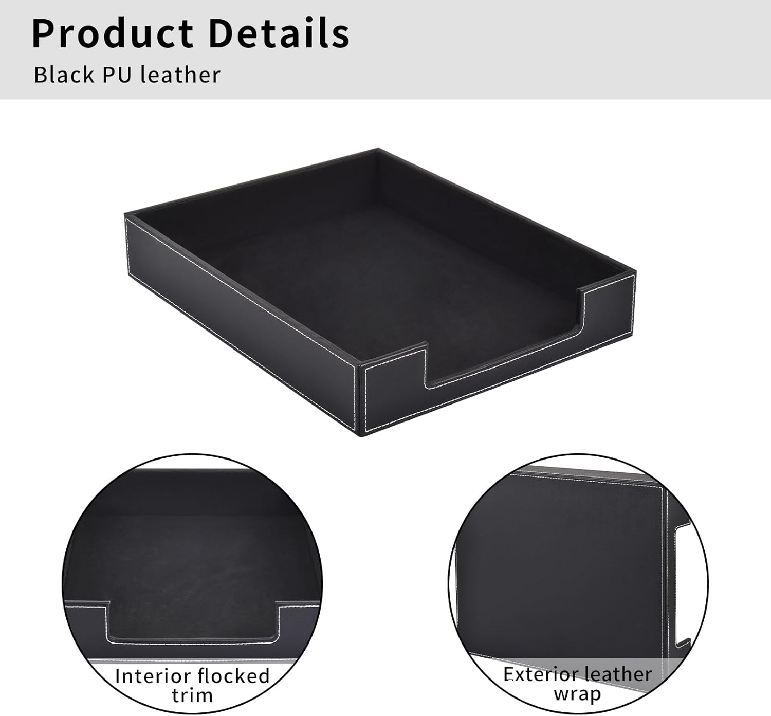 Leather 1-Layer Letter Tray Stackable File Document Tray,A4 Paper Case Rack Desk Office Supplies Organizer Holders,Desktop Organization, Pen Mail Magazine Storage Box(Black)