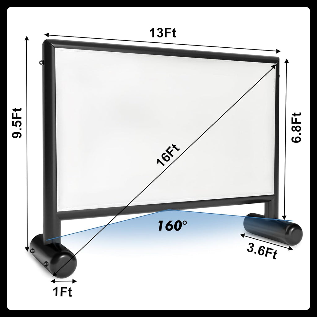 Inflatable Projector Screen, 16ft PVC Upgraded Inflatable Movie Screen Outdoor Airtight Design with 600W Air Pump for Outdoor/Indoor - Does Not Require Continuous Inflation