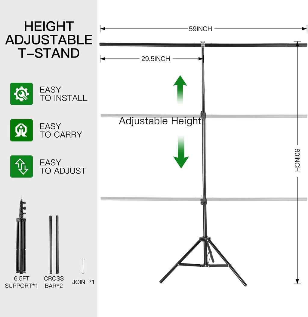 Green Screen Backdrop with Stand Kit, BEIYANG 6.5 X 5 Ft Portable Backdrop Stand Kit with Carrying Bag and 5 Clamps for Streaming, Video conferences and interviews
