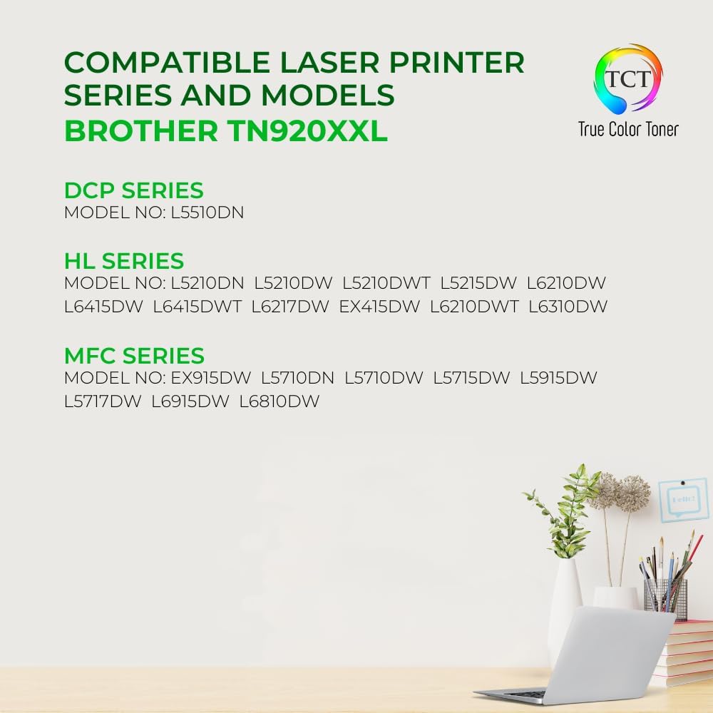 TCT TN920 Toner Cartridge - Compatible Replacement for Brother TN920 TN-920XXL Extra High Yield Works with Brother HL-L5210DN L5210DW L5210DWT L5215DW DCP-L5510DN Printers (11,000 Pages)