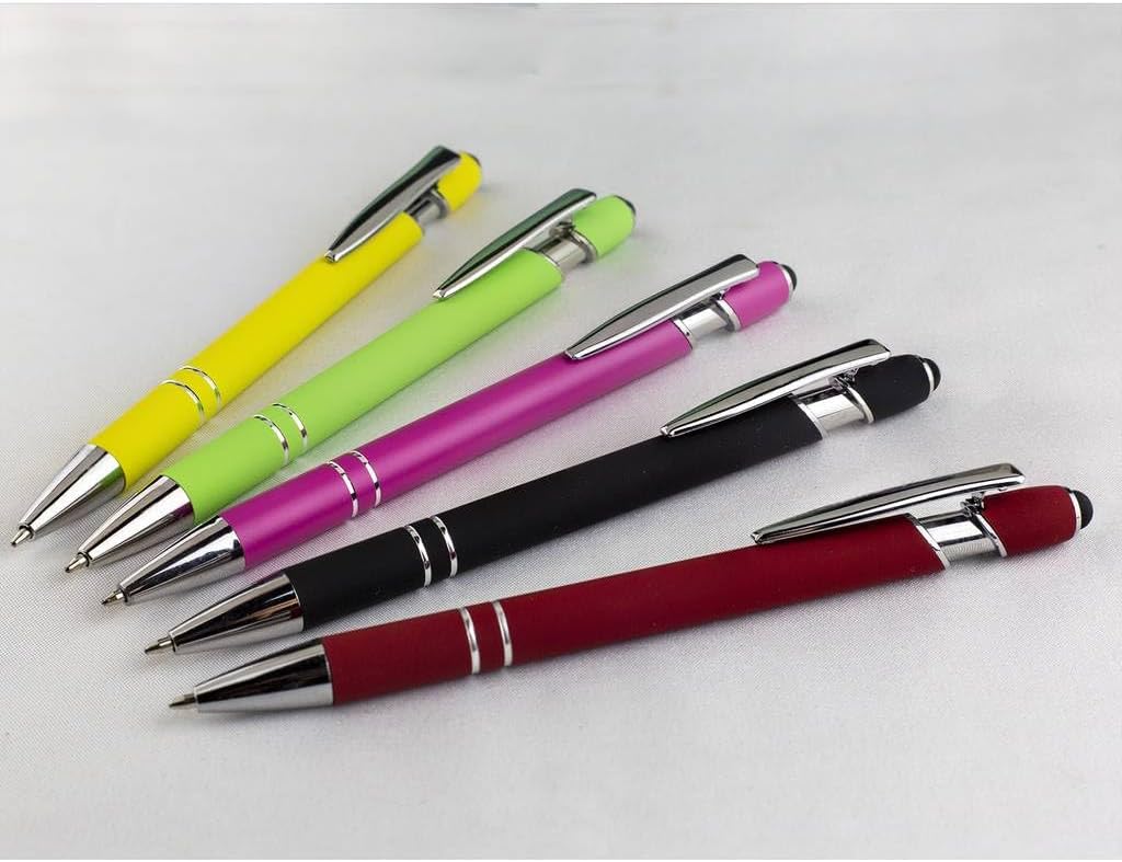 10-Pack Ballpoint Pens with Stylus Tip, Black Ink, 1.0mm Medium Point, Matte Metal Barrel, Assorted Colors – Soft Touch Grip for Office, School