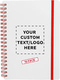 10 White Spiral Notebooks with Elastic Band Pack - Customizable Text, Logo - 80 lined pages, Recycled - Red