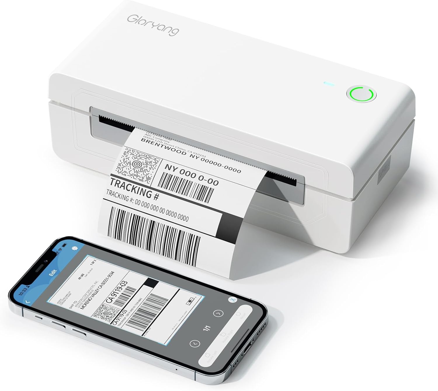 Bluetooth Thermal Shipping Label Printer, 4X6 Inkless Label Machine for iOS, Android, Laptop, Wireless Printer for Small Business, Compatible with Amazon, UPS, Shopify, White
