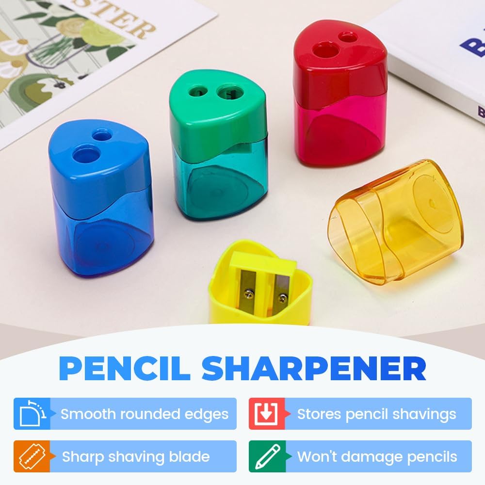 4 Pcs Pencil Sharpeners with Lid, Dual Holes Compact Colored Handheld Pencil Sharpener, Colored Handheld Sharpener Suitable for Kids Adults Students School Class Home Office (Triangle)