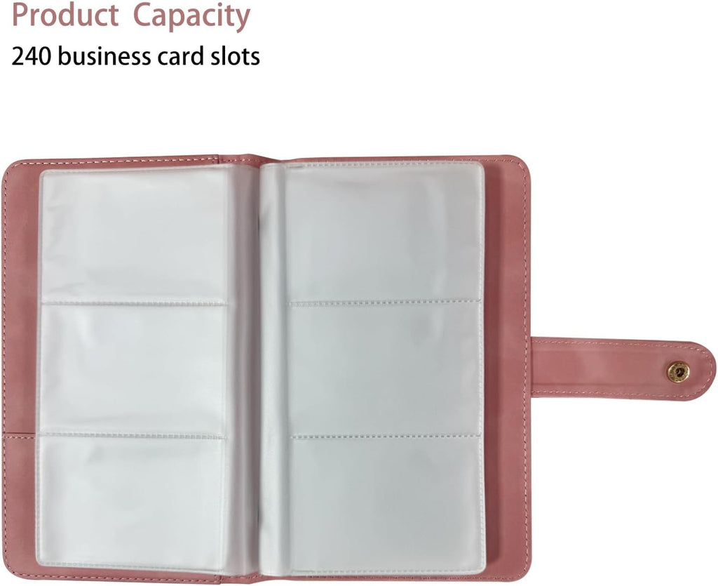 Leather Professional Business Card Holder Book Organizer, 240 Card Slots Capacity Booklet, Premium PU Name Cards Storage Folder with Soft Cover, Credit Card Binder Holder for Men/Women (Pink)