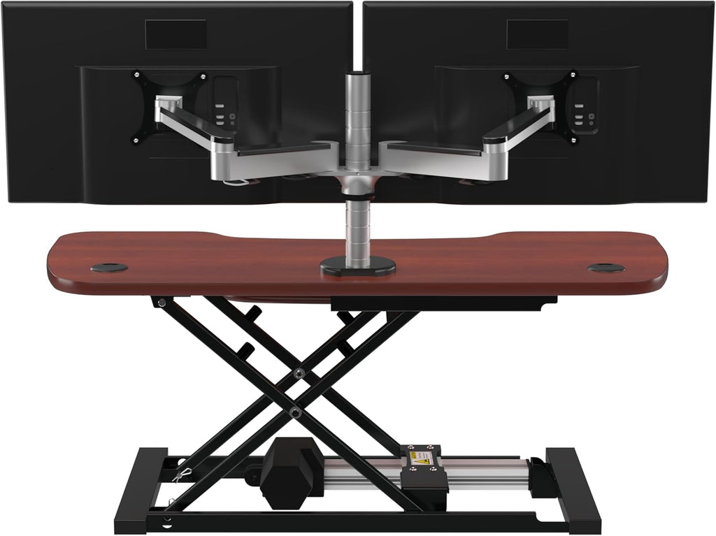VERSADESK® PowerPro™ Elite 48” x 24” Standing Desk Converter | 48 Inch Electric Height Adjustable Sit to Stand Desk Riser w/Keyboard Tray & USB Hub - Ergonomic Workstation for Home & Office, Cherry