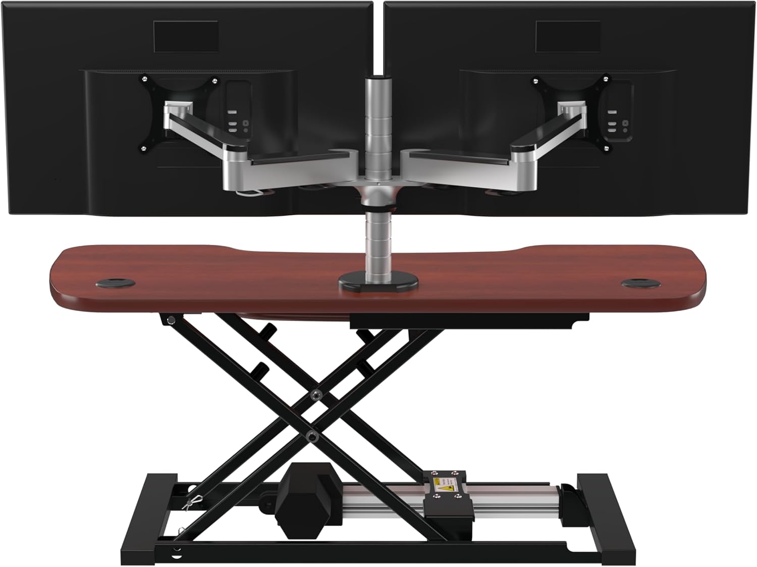 VERSADESK® PowerPro™ Elite 40” x 24" – App Controlled Electric Standing Desk Converter w/USB Charging Port. Raises up to 20”. Fully Assembled – Includes LED Lights. Supports 80 lbs. – Cherry