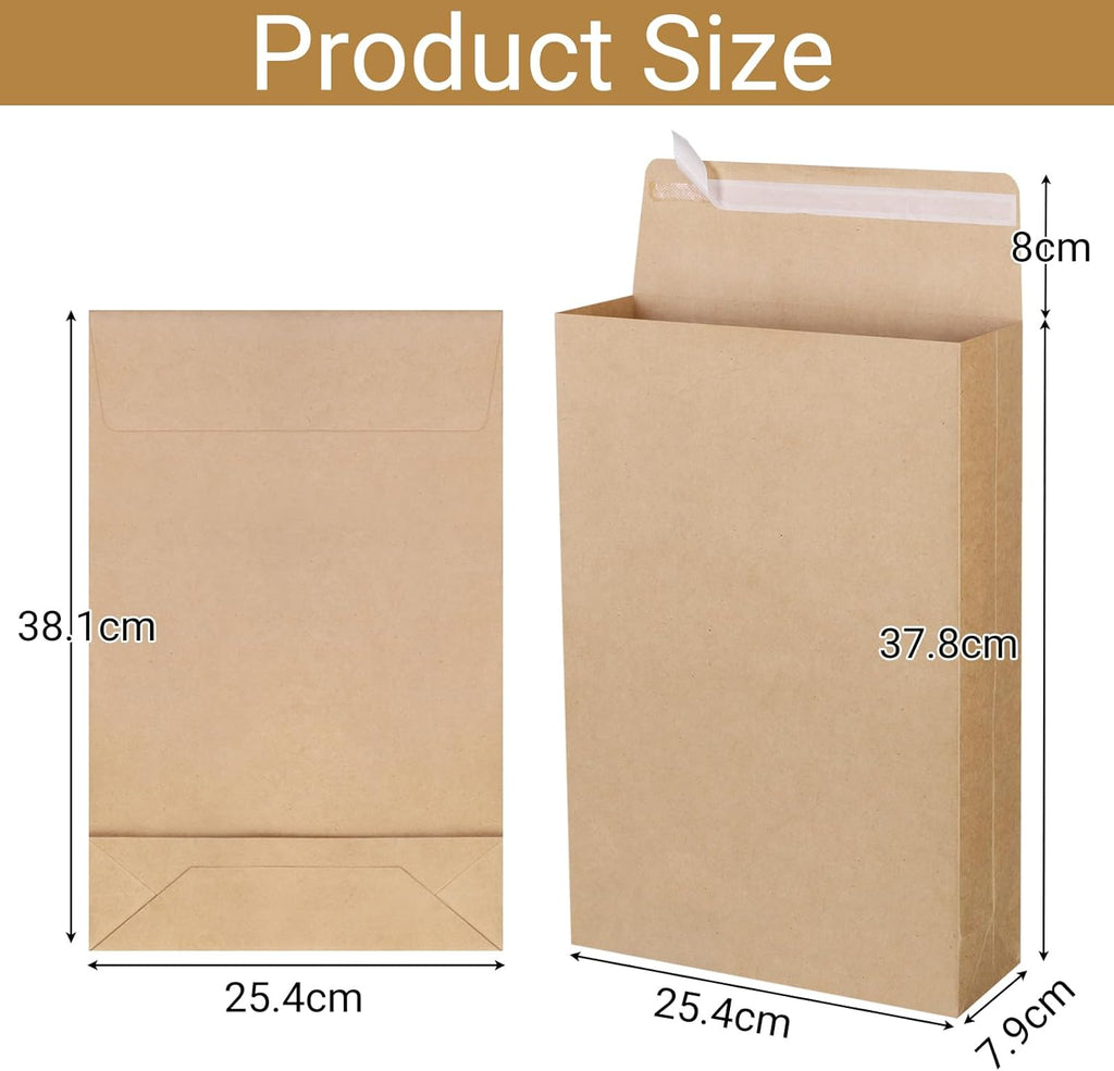 25 Pack 10" x 15" Expandable Catalog Envelopes, Large Kraft Document Envelopes Self Seal Manilla Envelopes Mailing for Documents, Magazines, Photos