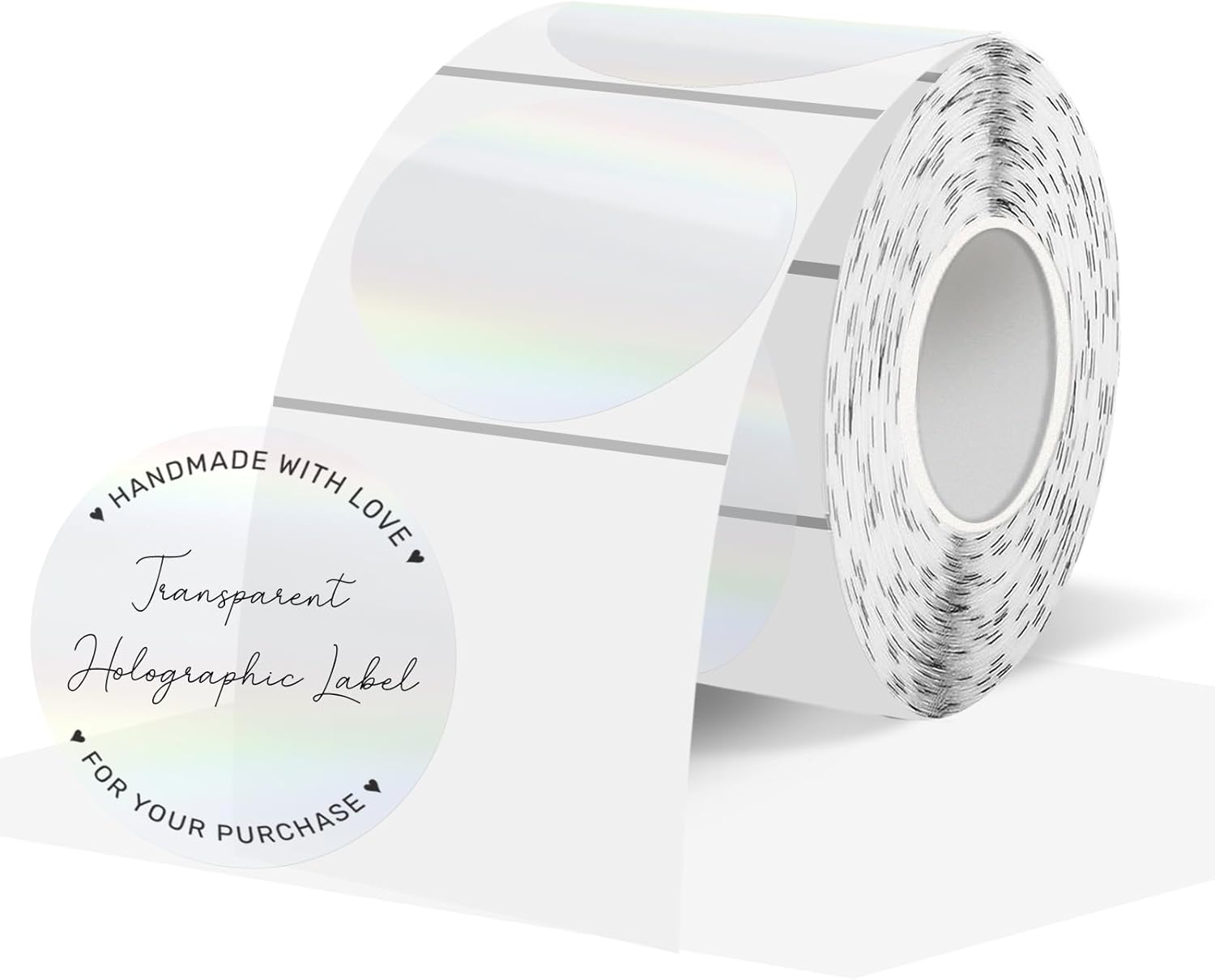 1.5" Round Transparent Thermal Label Stickers, Holographic Clear Direct Thermal Labels-Perforation Line Design& Waterproof- 300 Sheets