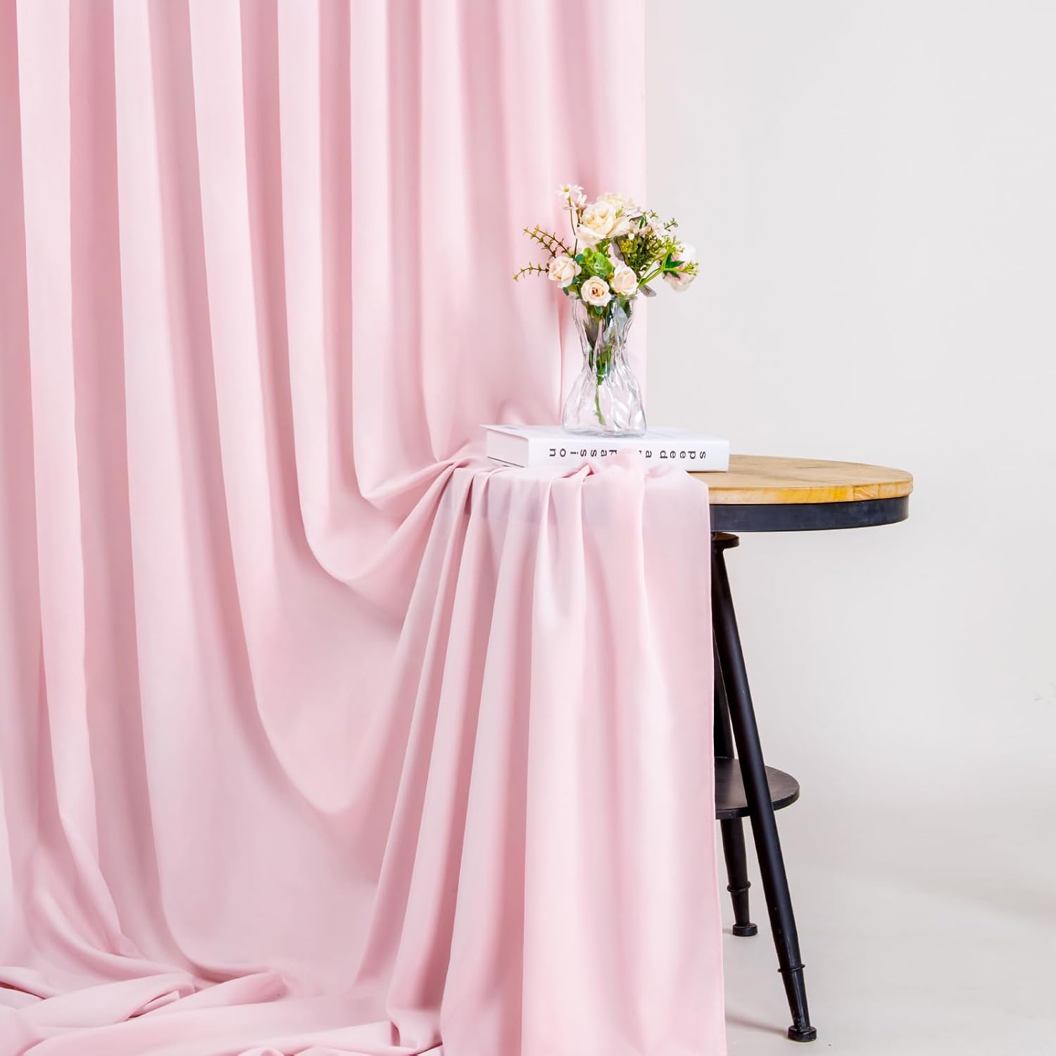 Pink Backdrop Curtains: 6 Panel 5ft x 10ft Polyester Fabric - Wedding Backdrops for Baby Shower Party Stage Ceremony Photography Background