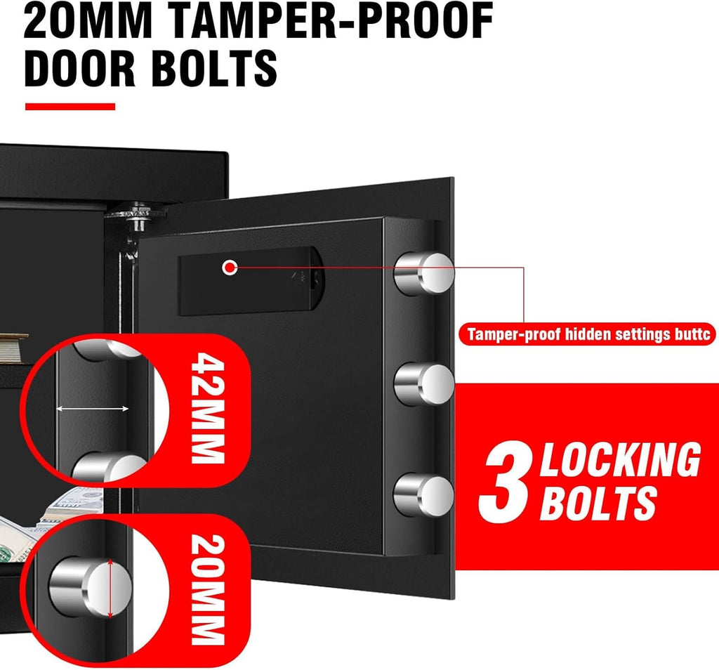 1.3 Cuft Safe Box, Home Safes with Digital Combination Lock, Anti-Theft Safety Box with Digital Keypad, Smart Alert System, Spare Keys, Removable Shelf, LED Light, Personal Document Safe