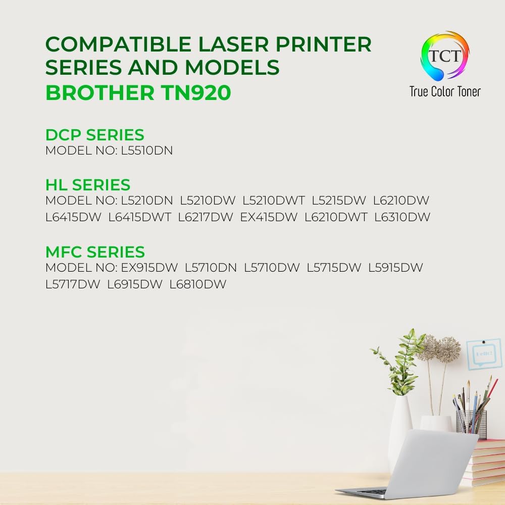 TCT TN920 Toner Cartridge 2 Pack - Compatible Replacement for Brother TN920 TN-920 Works with Brother HL-L5210DN L5210DW L5210DWT L5215DW DCP-L5510DN Printers (3,000 Pages)