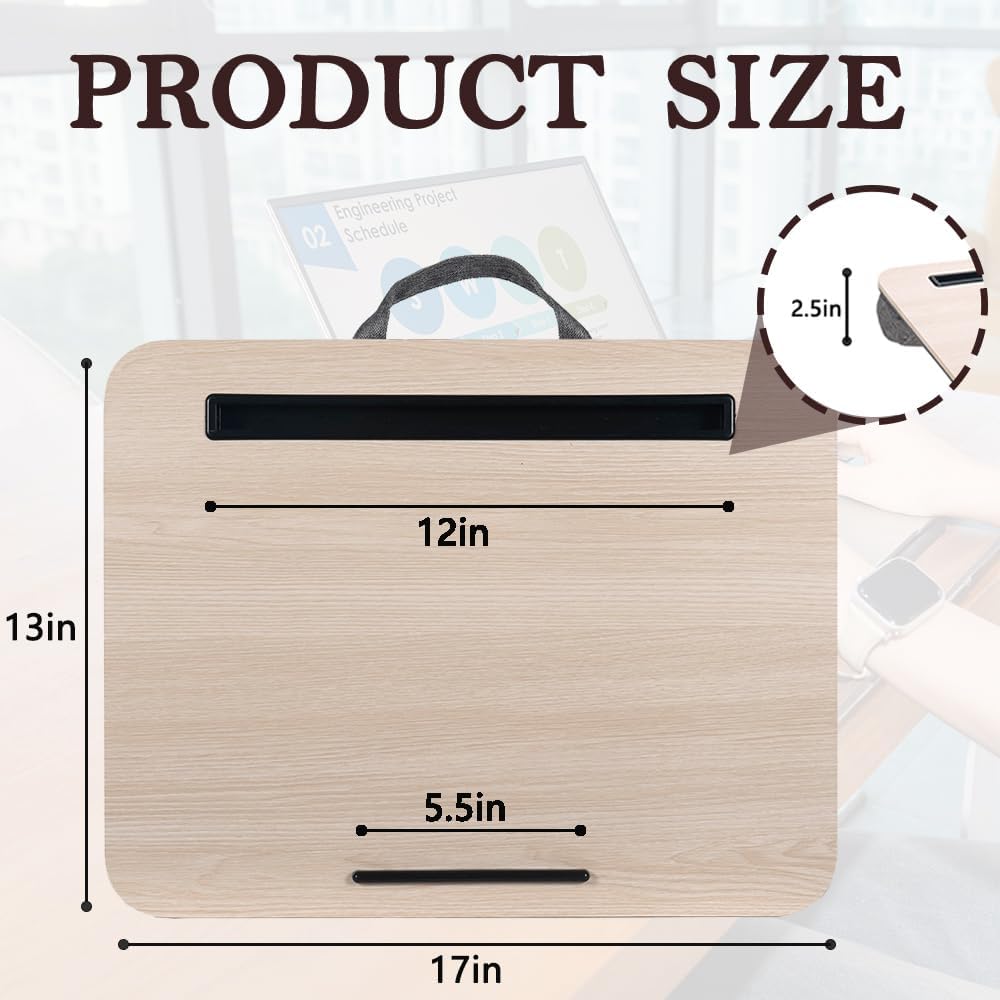 Portable Laptop Desk Fits Up to 16“ Laptops, with Tablet Slot, Built-in Cushion, Great for Home & Office,Lap Desk for Laptop,Lap Desk with Cushion (Light Wood, Medium)