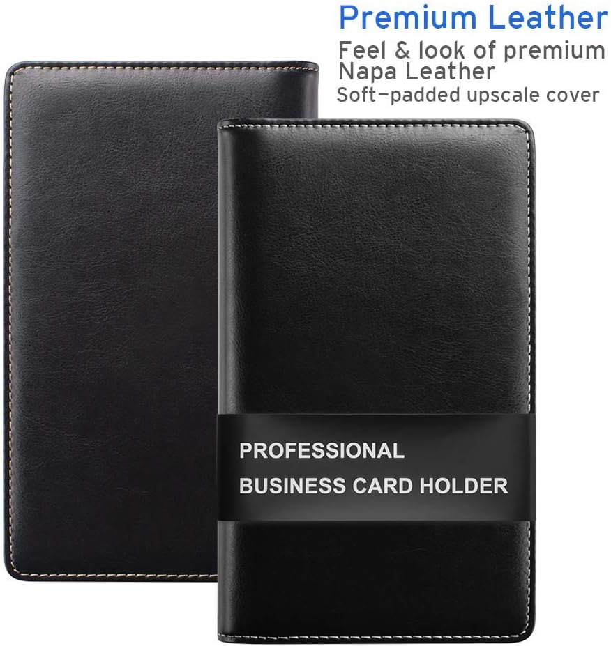 Sooez Leather Professional Business Card Book Holder Organizer, 240 Capacity Credit Card Booklet, PU Name Cards Holder Storage File for Men Women, Beige