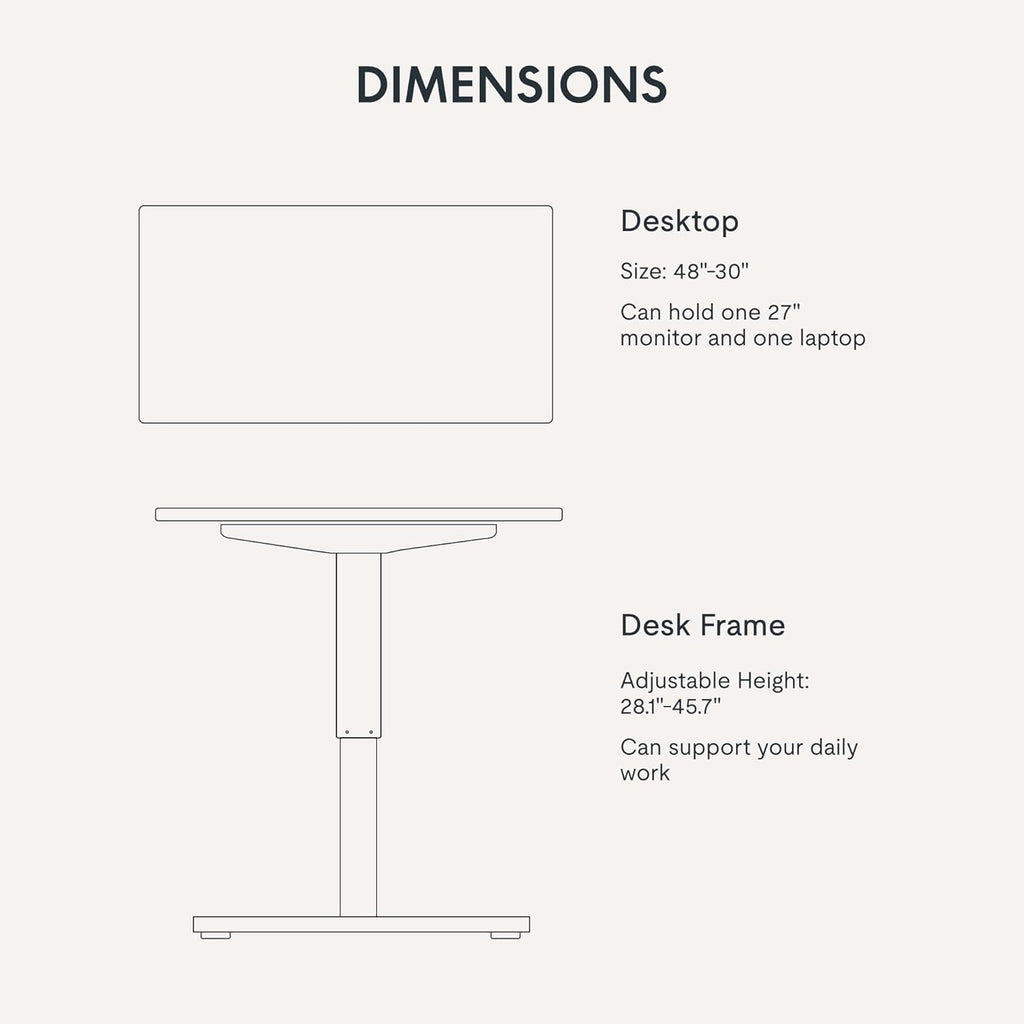 FLEXISPOT EN1 One Piece Standing Desk, 48" x 30" Electric Height Adjustable Sit Stand Desk for Home Office (White Frame + 48" Rustic Top, 2 Packages)