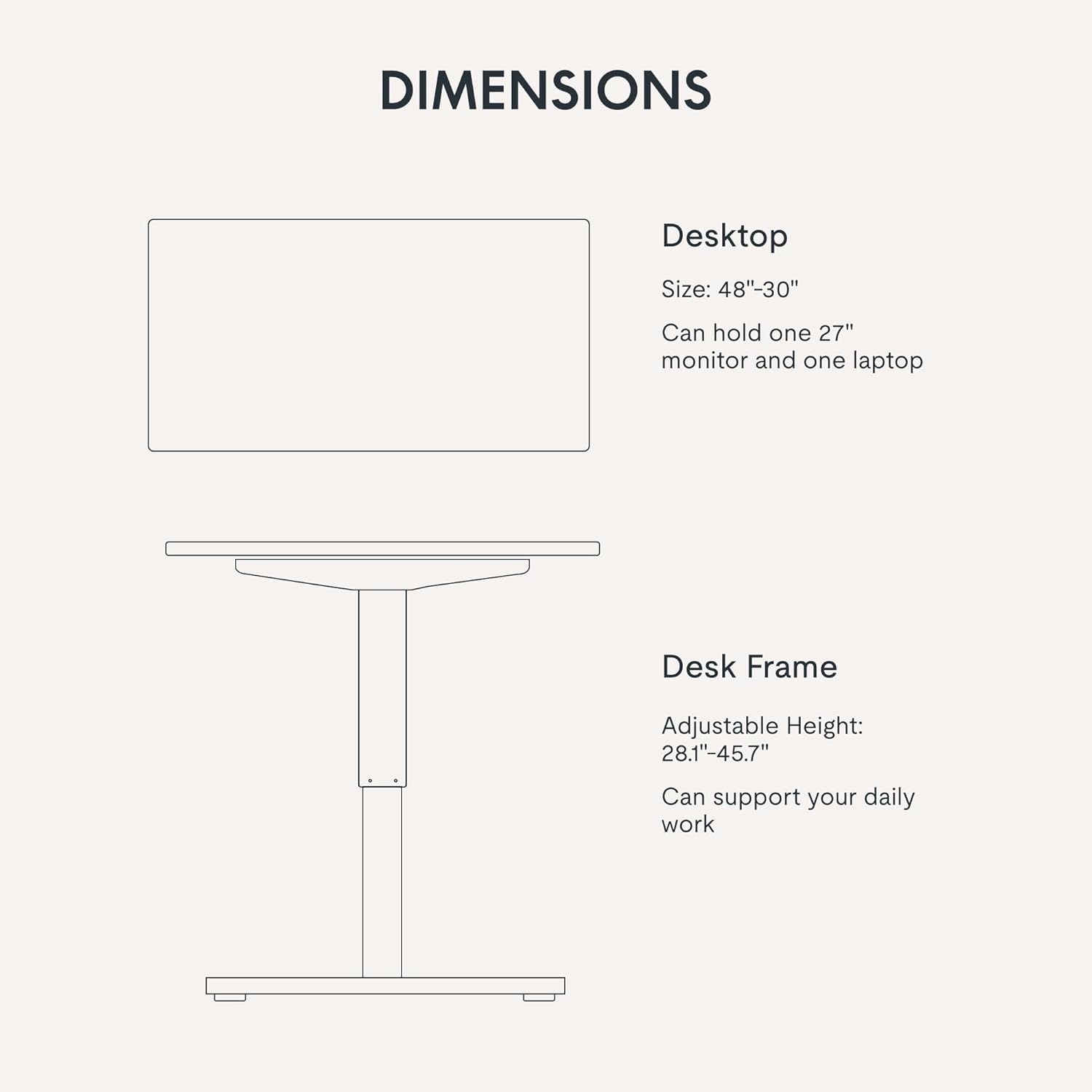 FLEXISPOT EN1 One Piece Standing Desk, 48" x 30" Electric Height Adjustable Sit Stand Desk for Home Office (White Frame + 48" Rustic Top, 2 Packages)