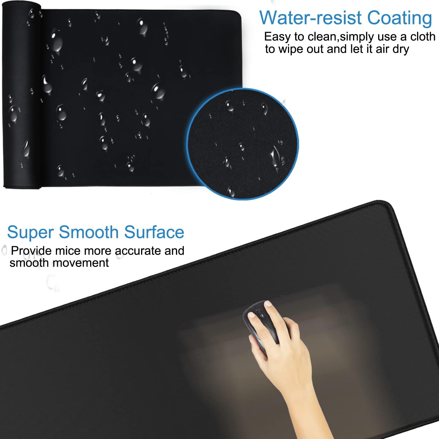 Extra Large Mouse Pad 31.5 x 11.8 in, Gaming Mousepad with Stitched Edges, Premium Microfiber Cloth Surface, Waterproof Non-Slip Base Keyboard Desk Mat for Home Office Gaming, Black
