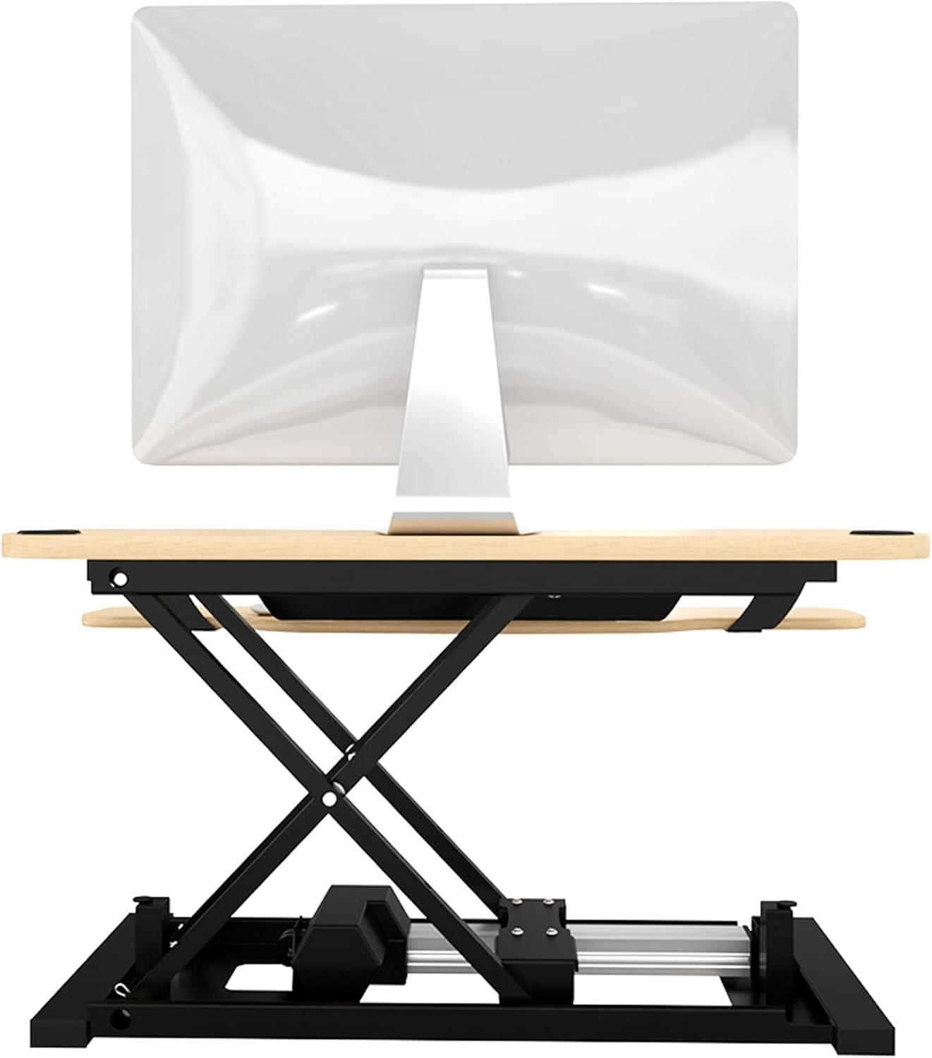 VERSADESK® PowerPro™ Elite 40” x 24" – App Controlled Wide Electric Standing Desk Converter w/USB Charging Port. Raises up to 20”. Fully Assembled – Includes LED Lights. Supports 80 lbs. – Maple