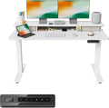 FEZIBO 55 x 24 Inch Height Adjustable Electric Standing Desk with Double Drawer, Computer Desk, Home Office Stand Up Table with 4 Height-Adjustable Feets & 2 Hooks, White
