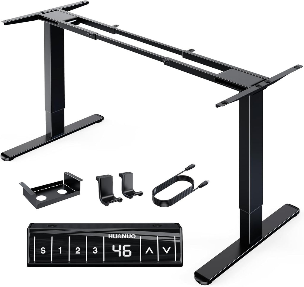 HUANUO Electric Standing Desks Frame with 265 lbs Dual Motor,Thick T-Shaped Desk Legs Made of Automotive Grade Steel,for Max 90″x31.5″ Desktop, Height Adjustable Desk Frame for Home Office, Frame Only