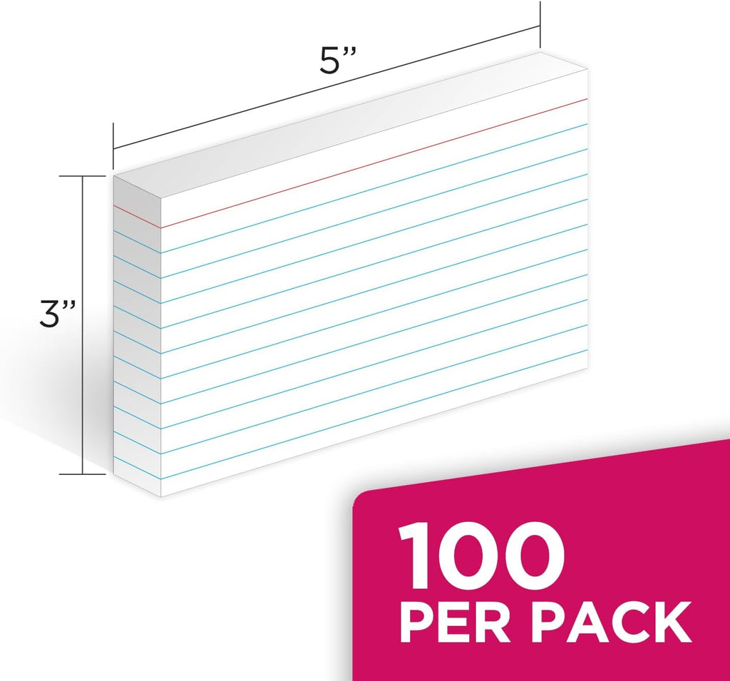 KAISA Lined Index Card 3"x5" Index Cards Flashcards, 300 Count Ruled on Front, Blank on Back Index Cards, White 3 pack of 100 Shrink
